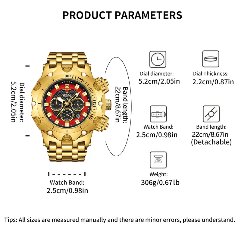 YaLaLuSi Men's Multifunctional Luxury Watch, Gold Strap with Atmospheric Dial, Fashionable and Practical Gift Box - Image 5