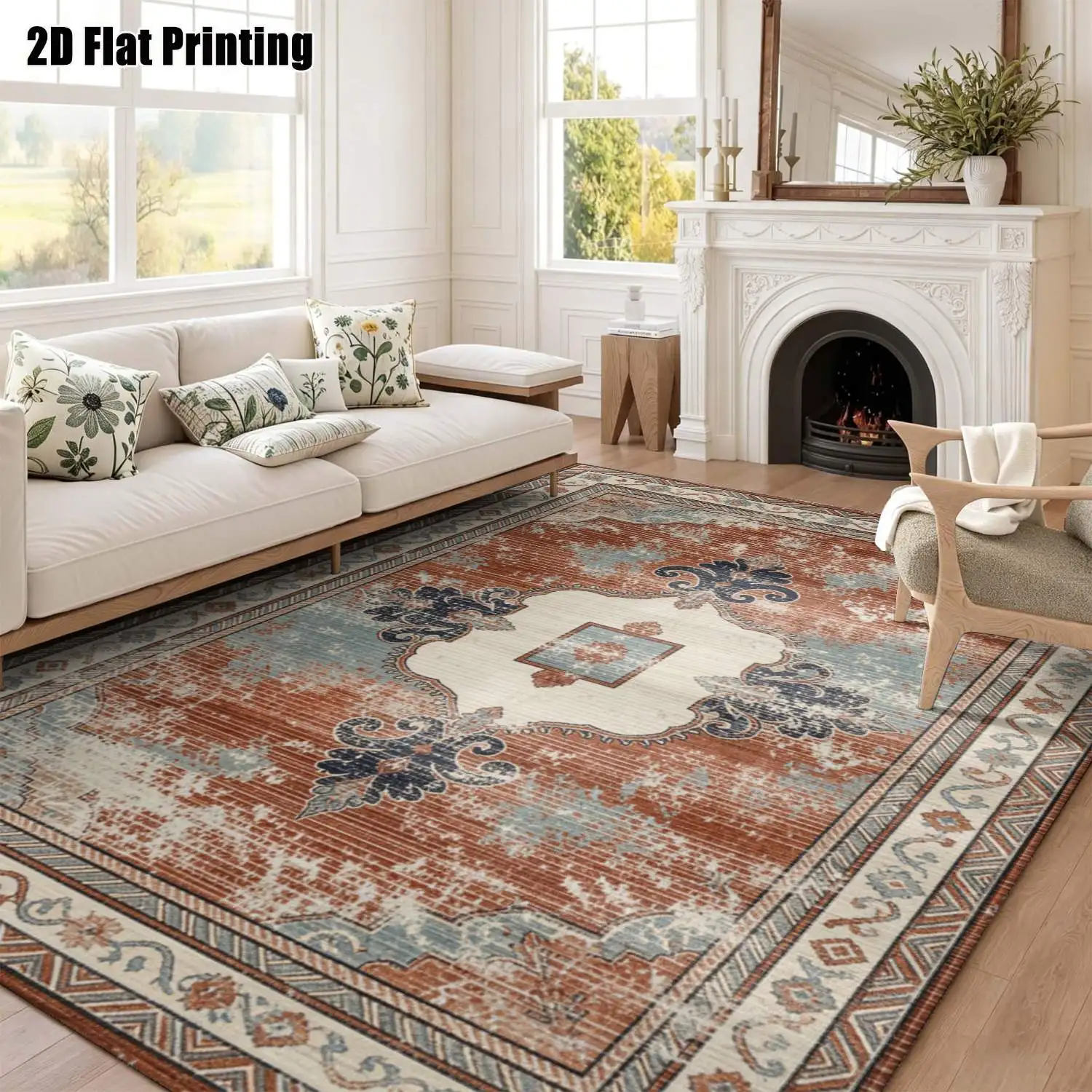 1Pc 2D Printed Gradient Retro Diamond Pattern Carpet: European-Style, Retro, Simple Geometric, Home Decor, Multi-Size, Machine Washable, for Entrance, Dining, Foyer, Bedroom, Study, Living Room