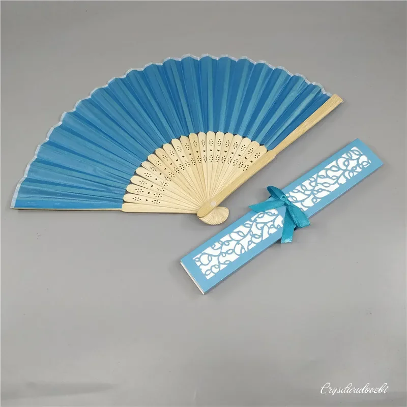 30 Pcs/lot Personalized Luxurious Silk Fold Hand Fan in Elegant Laser-Cut Gift Box +Party Favors/wedding Gifts+printing