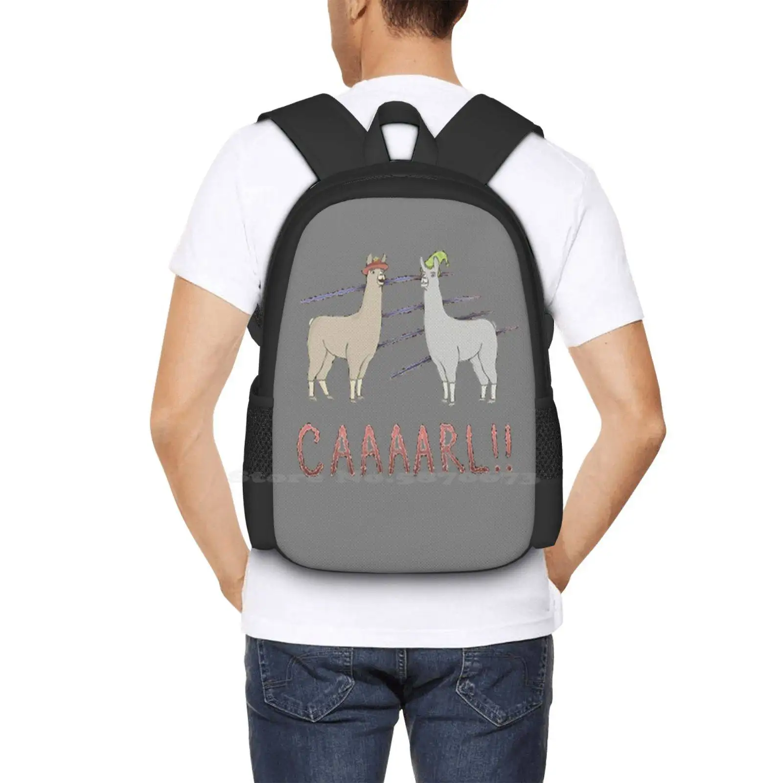 Llamas With Hats-Carl! Hot Sale Backpack Fashion Bags Llamas With Hats Carl Paul Secret Agent Bob Film Cow Drowning Raft