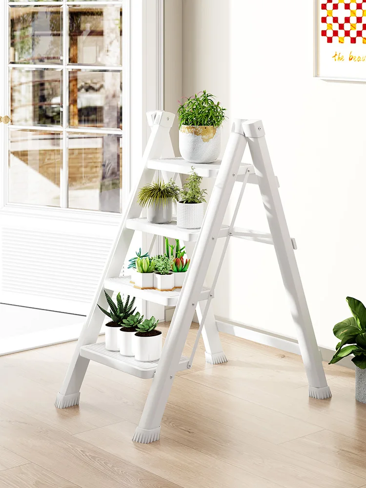 Multifunctional household ladder, folding ladder, telescopic and thickened storage rack, herringbone four step safety ladder