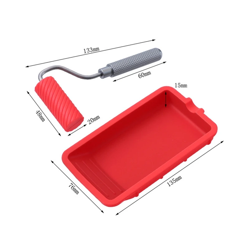 Mini rodillo de pintura de silicona, Kit de decoración de pintura, bandeja de rodillo de pintura pequeña para pintura de pared, cepillo de reparación, 48Mm
