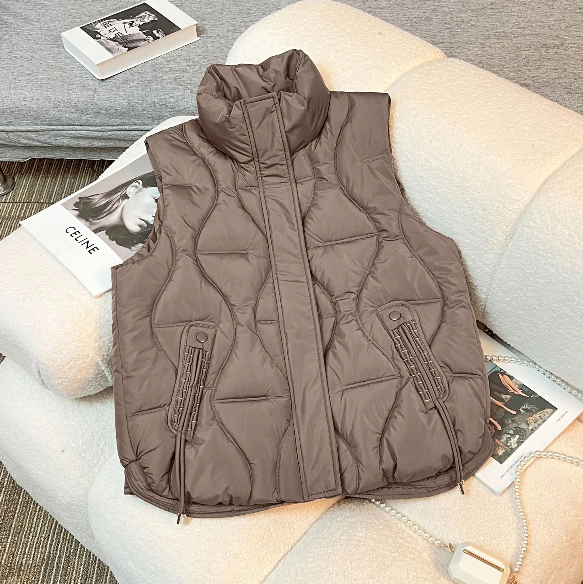 PinkyIsBlack Women Autumn Winter Short Down Cotton Vest Stand Collar Warm Casual Sleeveless Coat Outdoor Quilted Jackets Clothes