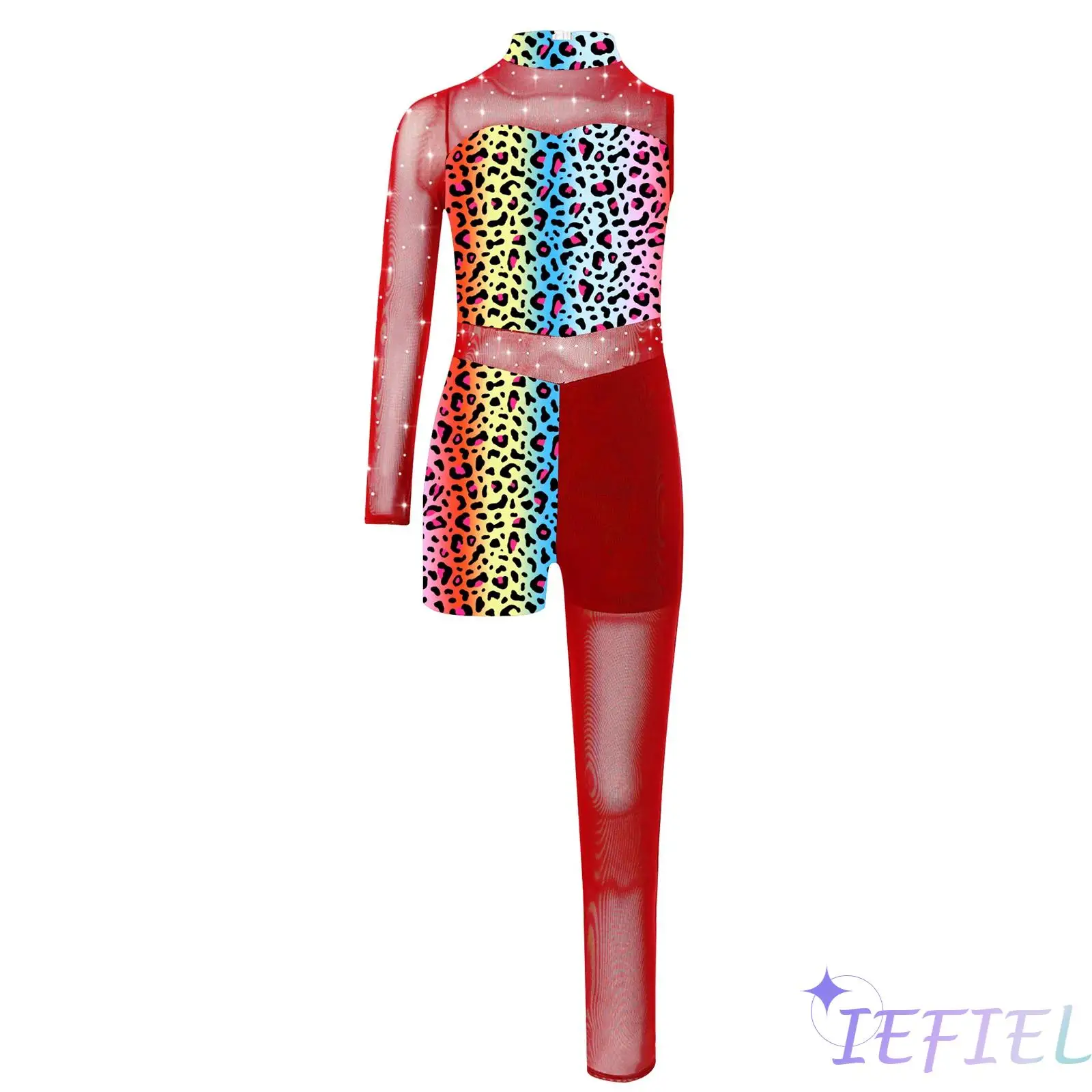 

Girls Artistic Snakeskin Pattern Ballet Leotard Metallic Sheen Mesh Cutouts Lyrical Gymnastics Dancewear for Jazz Latin Jumpsuit