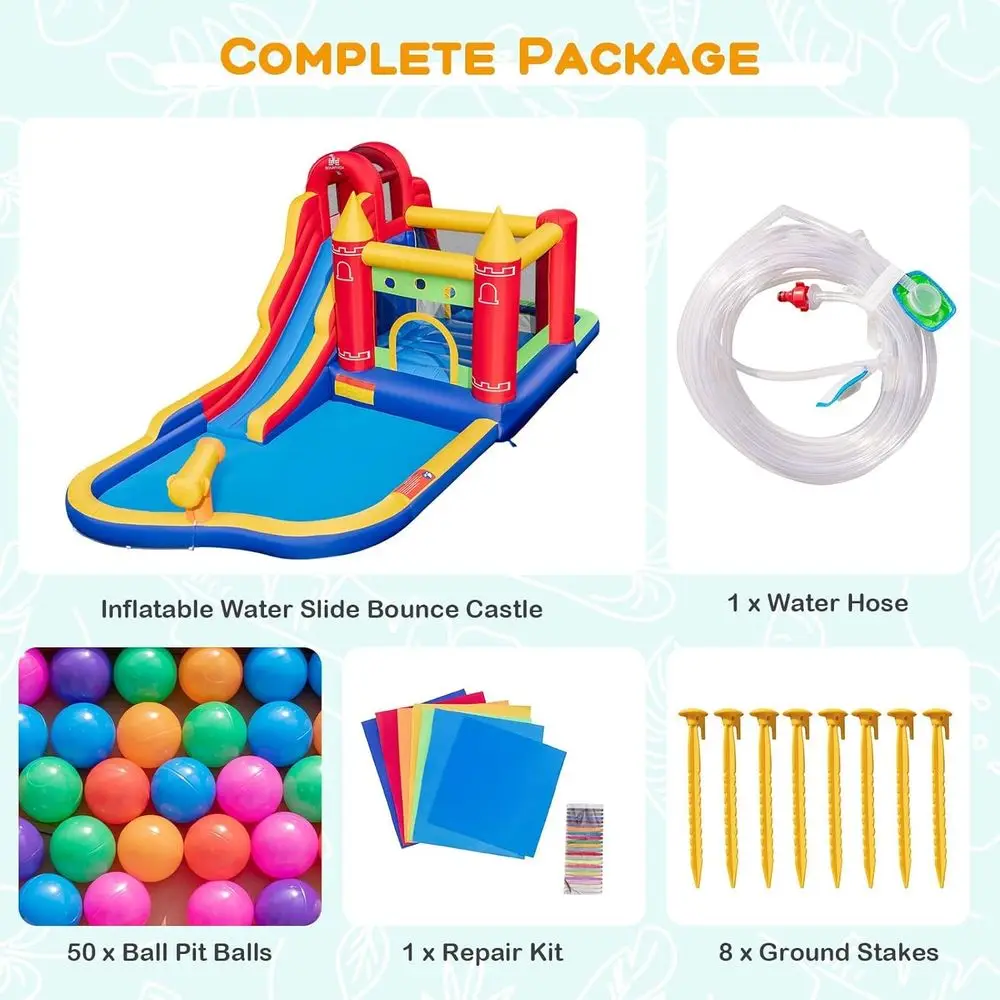 Iatable Water Slide, 9 in 1 Bounce House Water Slide Combo for Outdoor Fun w/Large Splash Pool, Ball Pit, Blow up Bounc