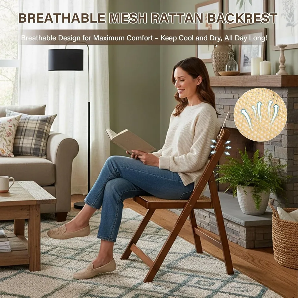 Krzesło składane z rattanu, nowoczesne krzesła do jadalni w stylu mid-century, zestaw 1 szt., wygodne krzesła bambusowe na zewnątrz do sypialni, salonu, pokoju do czytania