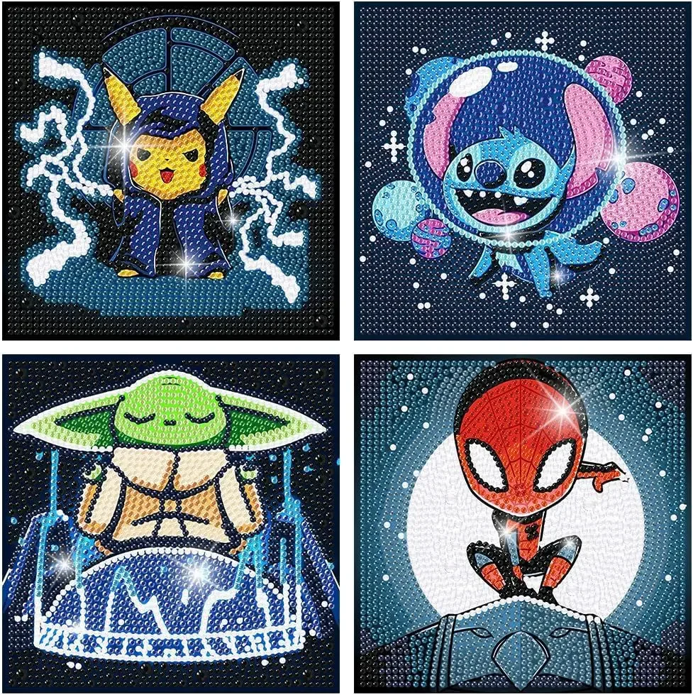 

Cartoon Diamond Stickers Children's Handmade Diy Yoda Stitch Crystal Round Full Diamond Decorative Gifts