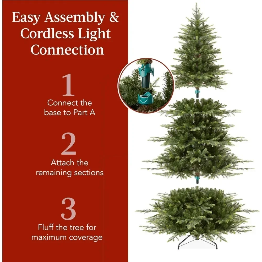 9ft Pre-Lit Artificial Aspen Christmas Tree, 3,088 Branch Tips, 2-in-1 Multicolor LED Lights, Cordless Connection, Metal Stand