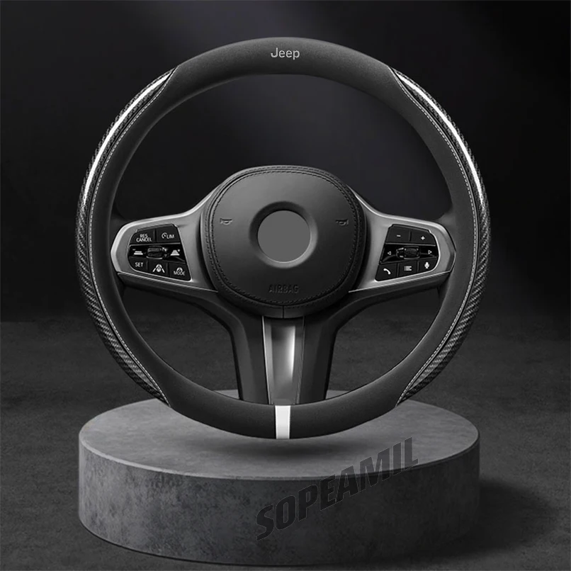 

Jeep Renegade Patriot Commander Compass Grand Cherokee Wrangler Gladiator Wagoneer Car Suede Carbon Fiber Steering Wheel Cover