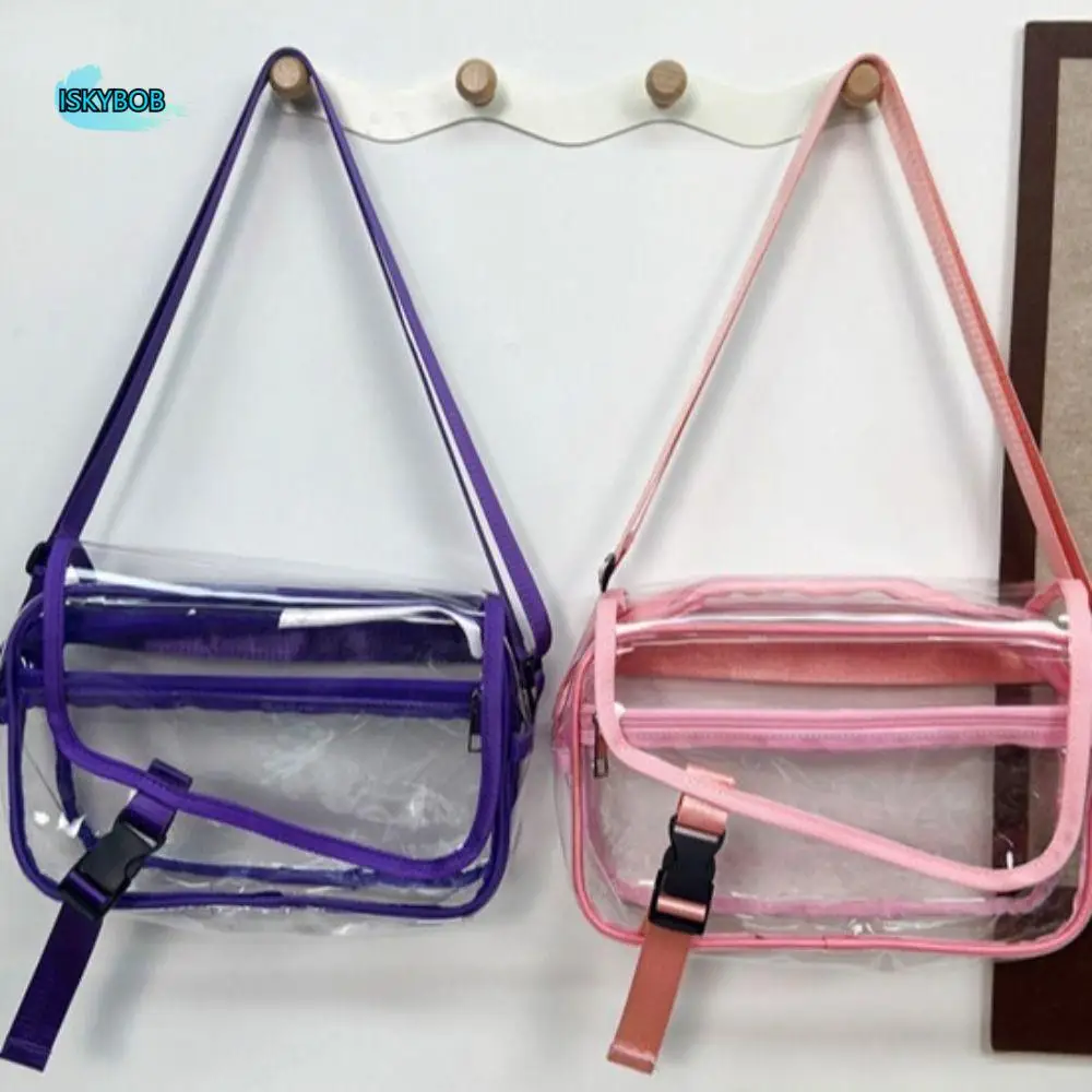 

Versatile PVC Crossbody Bag Transparent Zipper Shoulder Bag Solid Color Large Capacity Tote Handbag Sports