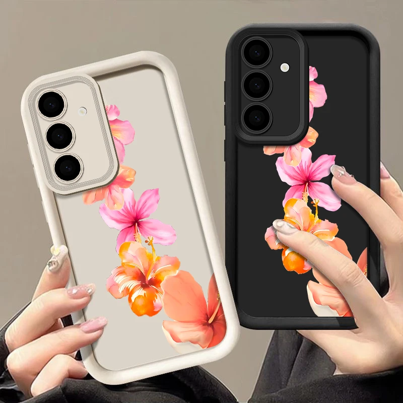 Rosa Hibiskus-Blumen-Handyhülle für Samsung Galaxy A17 A56 A16 A36 A15 A55 A54 5G S25 Edge S24 FE S23 S22 Ultra Plus Soft Cover