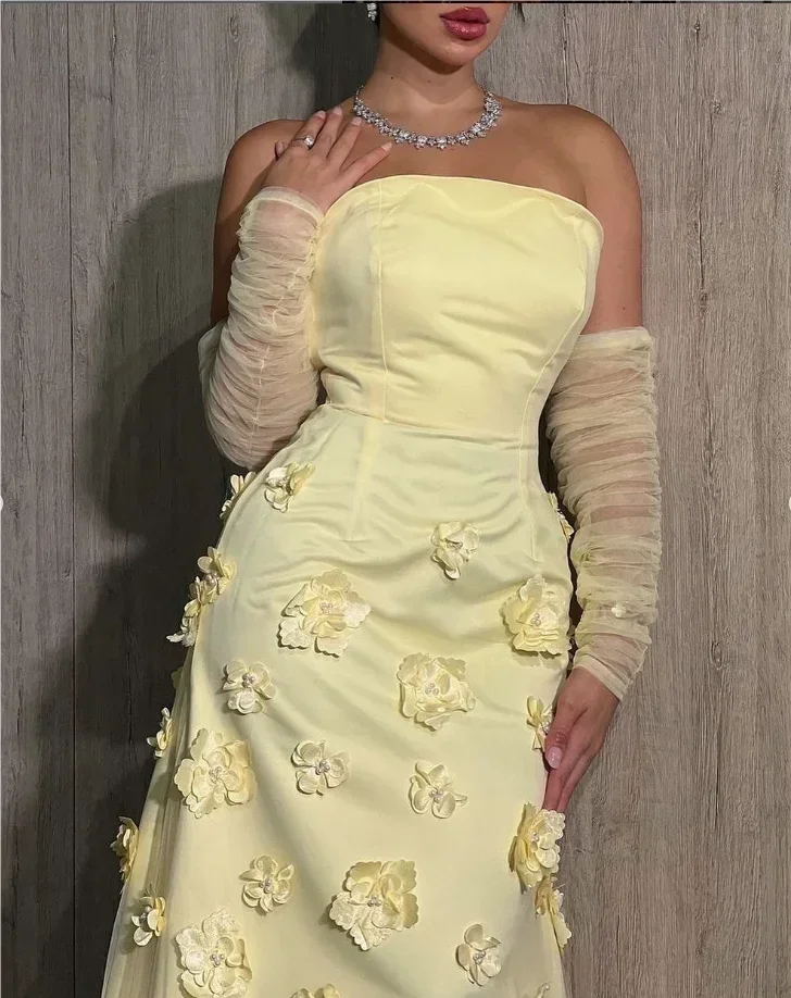 Customized Yellow Sleeveless Appliques Evening Dresses Gown Dresses Vestidos De Mujer Elegantes Para Fiesta 2024