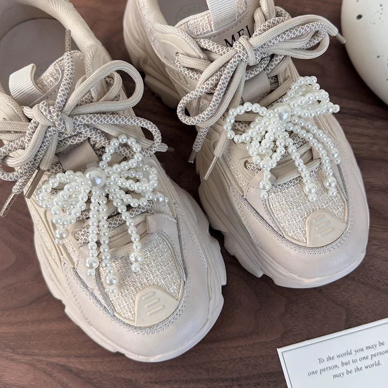 Pearl Bow Shoe Charms for Sneakers Romantic Coquette Aesthetic Shoe Decorations DIY Elegant Cream Ribbon Pearl Shoe Buckle