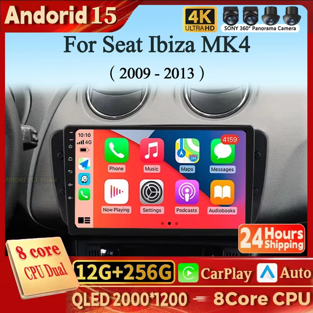 

Android 15 Carplay Car Radio For Seat Ibiza MK4 6J SportCoupe Ecomotive Cupra 2009 -2013 Navigation GPS Multimedia Player stereo