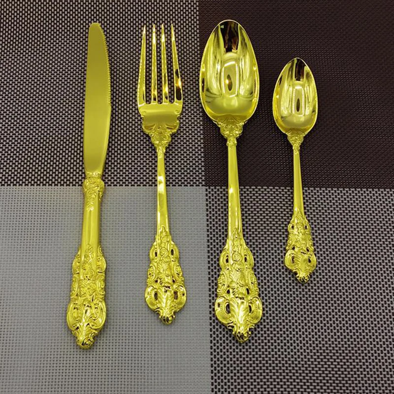 4-24pcs Luxury Wedding Silverware set Silver Plated Dinnerware Dinner Knife Fork Spoon Teaspoon Retro Cutlery Kitchen Tableware