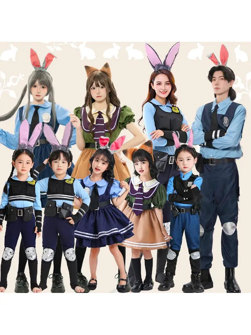 

Костюм для ролевых игр на Хэллоуин: Джуди Хоппс (полицейский) и Ник Уоллёр (кролик), полиэстер, женский фасон, китайское производство, лето 2023