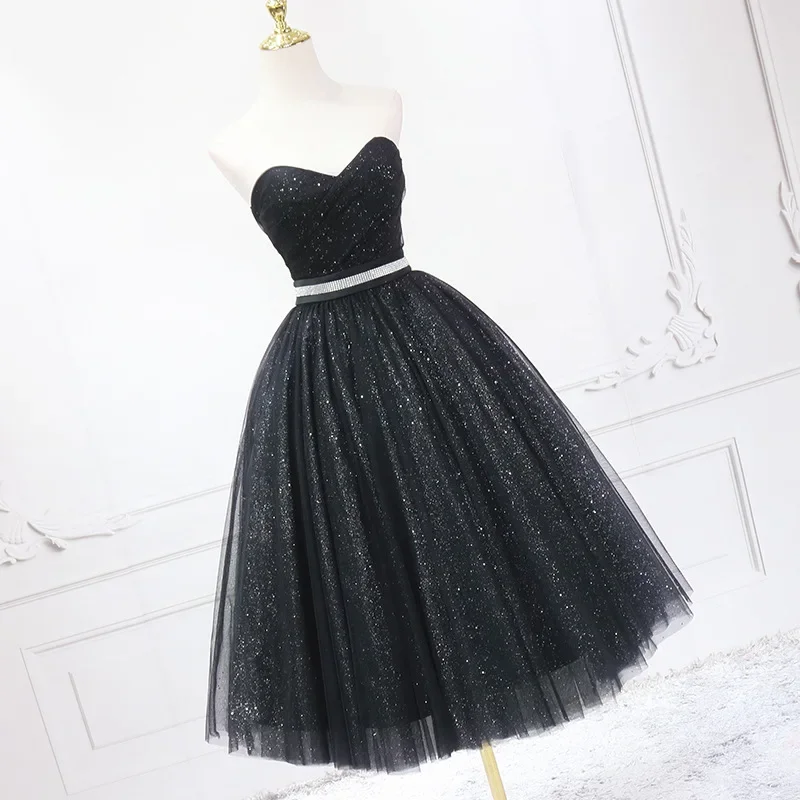 Customized Simple Strapless Sleeveless Short Ceremonial Dress Exquisite Diamond Belt A-line Mesh Ball Gown Sequin Strap Design V