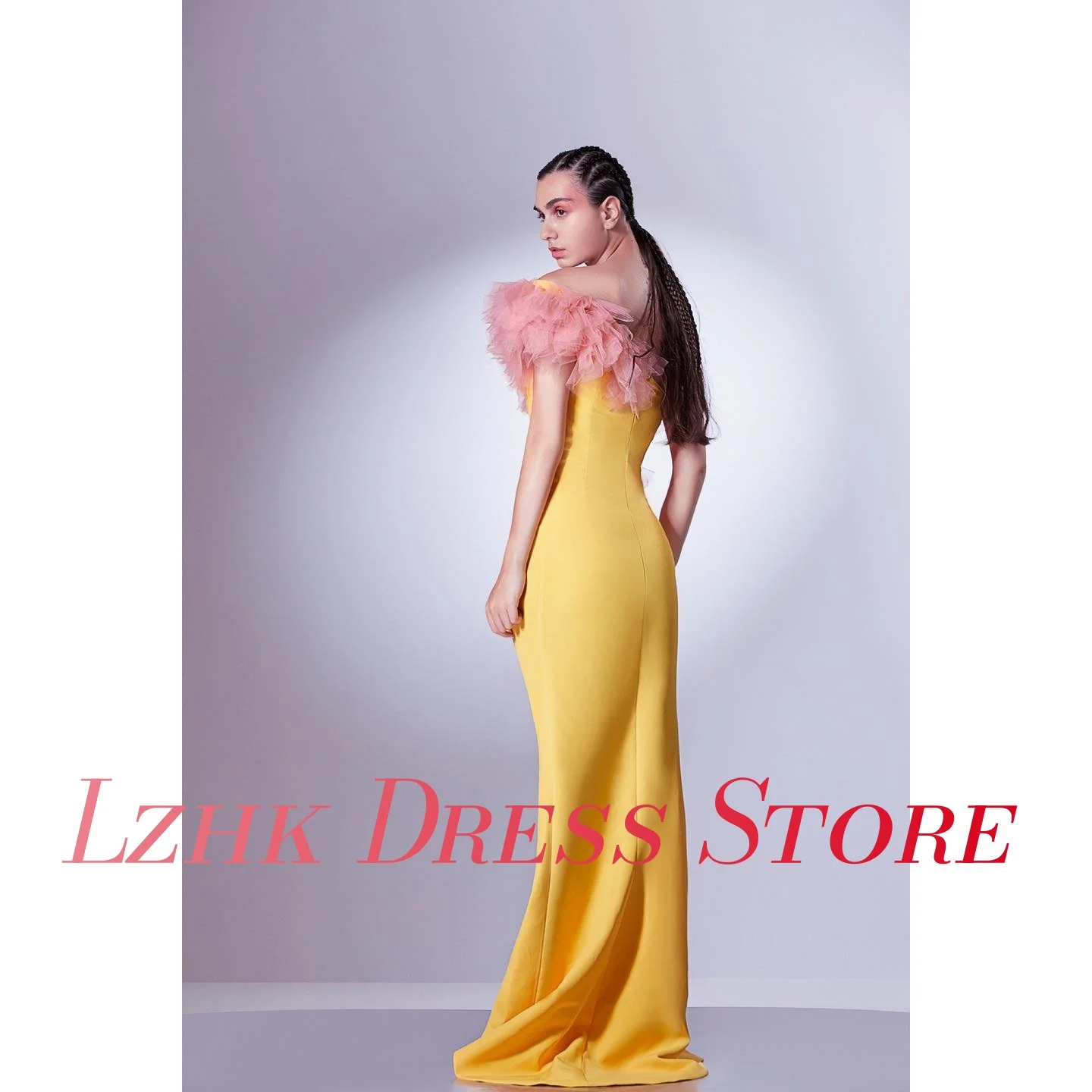 Customized Sexy Jersey Mermaid One Shoulder Tiered Ruffles Evening Dress Delicate Short Sleeves Floor Length Celebrity Gowns