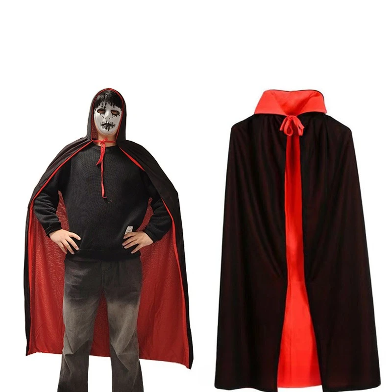 1PCS Stand Collar Tie Design Fabric Hooded Cape Vampire Reversible Cloak Stage Performance Outfit Carnival Cosplay Costume