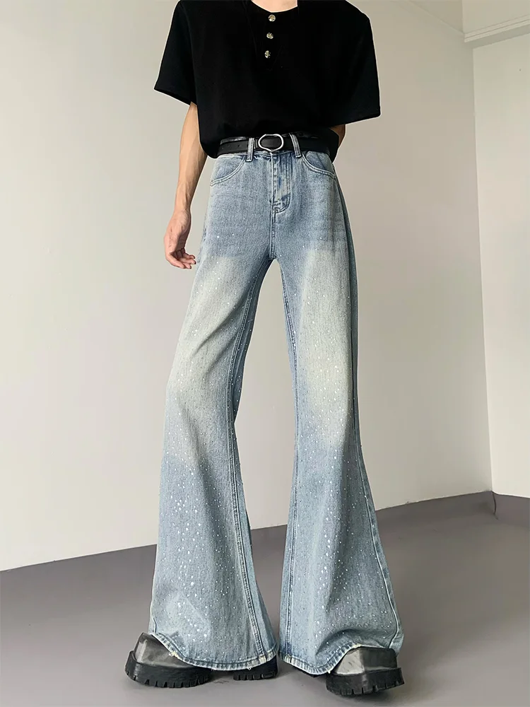 

Men's Loose Fit Jeans High Waist Wide Leg Pants Blue Denim Drill Washed Casual Summer Jeans Trousers Breathable Straight Tube