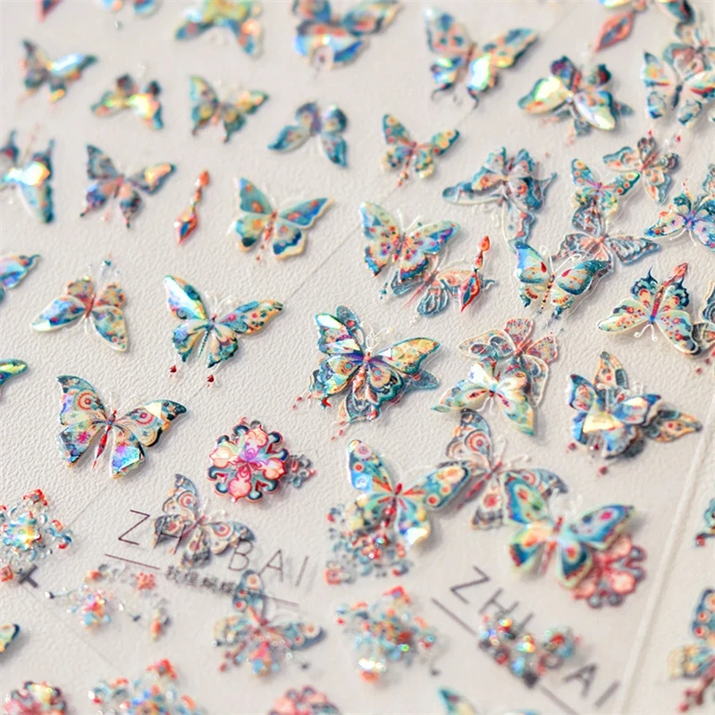 Fantasie glänzende Muschel Licht Schmetterling Strass Böhmen heiß 5d weich geprägt Relief Nail Art Aufkleber 3D Aufkleber Dekoration Maniküre