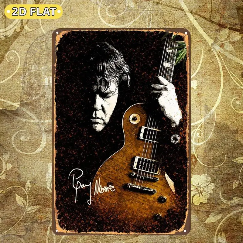 Vintage Guitarist Portrait Iron Wall Plaque, 