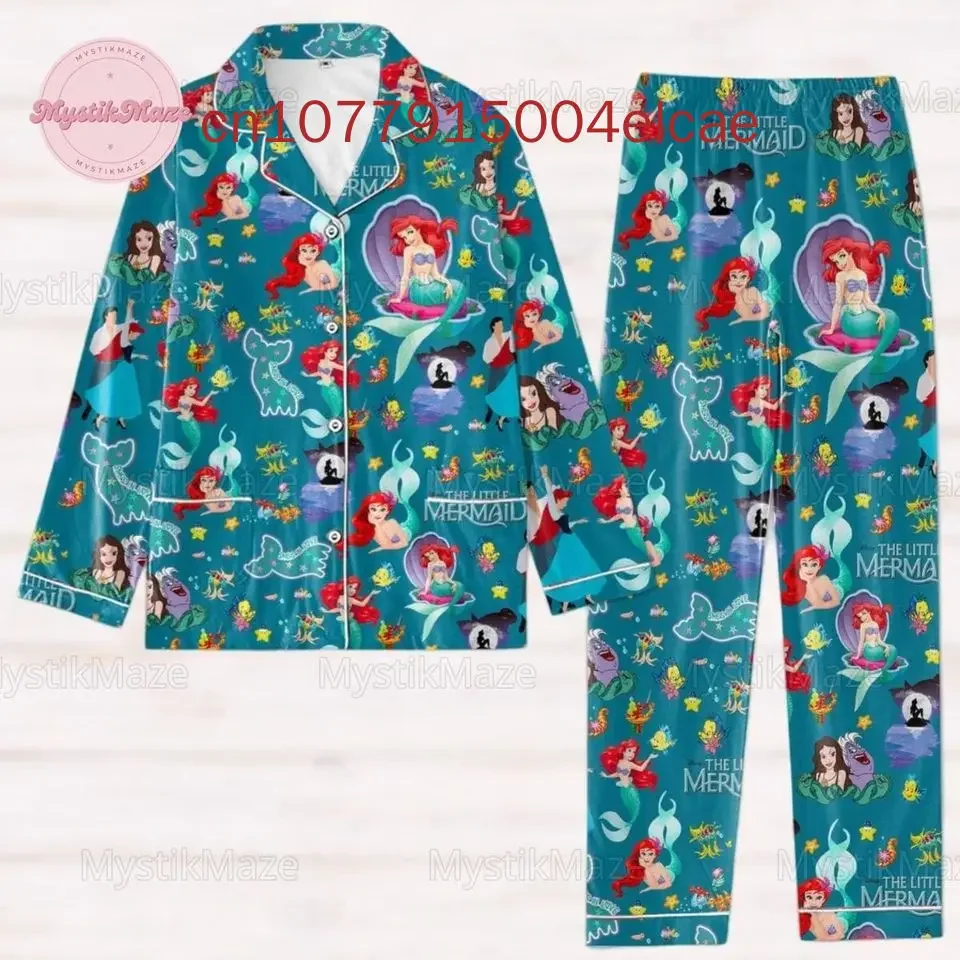 De Kleine Zeemeermin Kerst Pyjama Set Disney Prinses Ariel Casual Y2K Heren en Dames Lange mouwen Pyjama Set