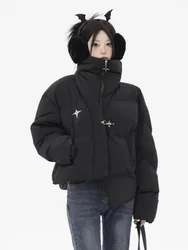 Vintage Zip-up Padded Jackets Women Turtleneck Warm Fashion Five-pointed Star Street Comfortable Coat Windproof Coat