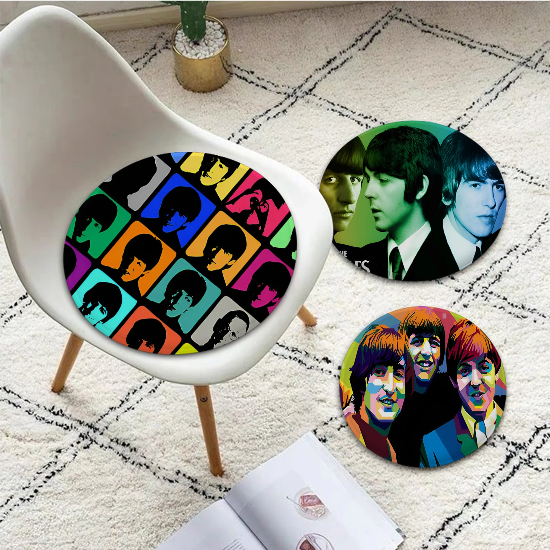 T-The-B-Beatles Rock Band Four Seasons Fabric Cushion Non-slip Living Room Sofa Decor Students Stool Tatami Office Chair Mat Pad