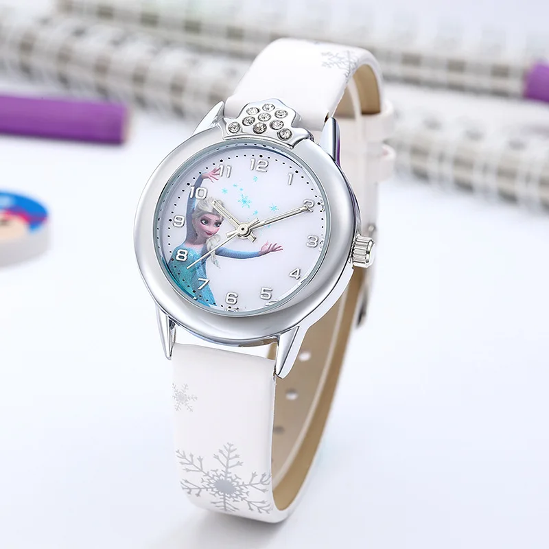 Princess Elsa Watches Girls Leather Strap Cute Children's Cartoon Wristwatches Gifts for Kids Girl Frozen Clock Relogio Feminino