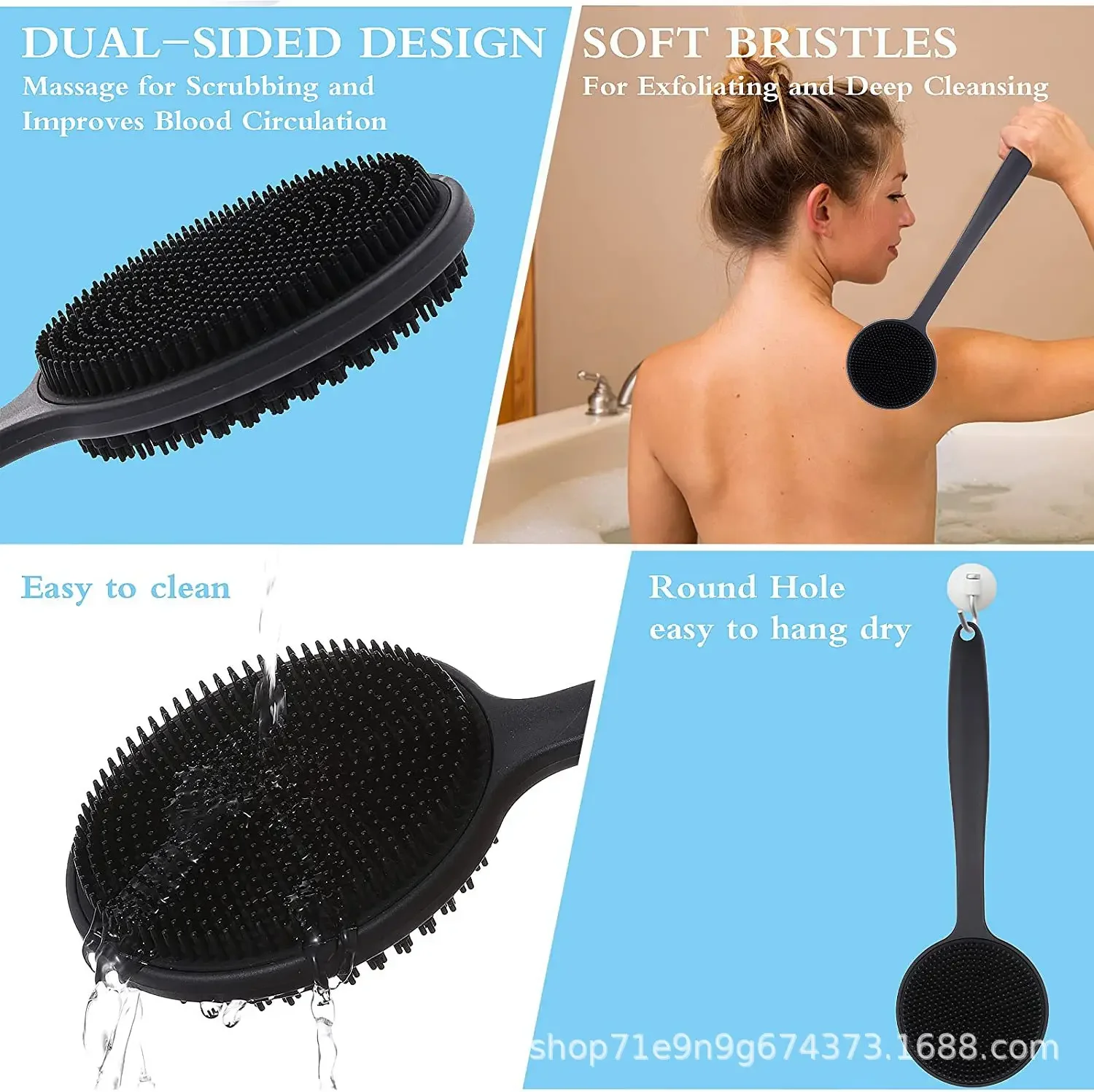 

Bath brush Rub the back brush the bath brush the long handle soft bristles press rubbing back bath artifact body scrubber daddy