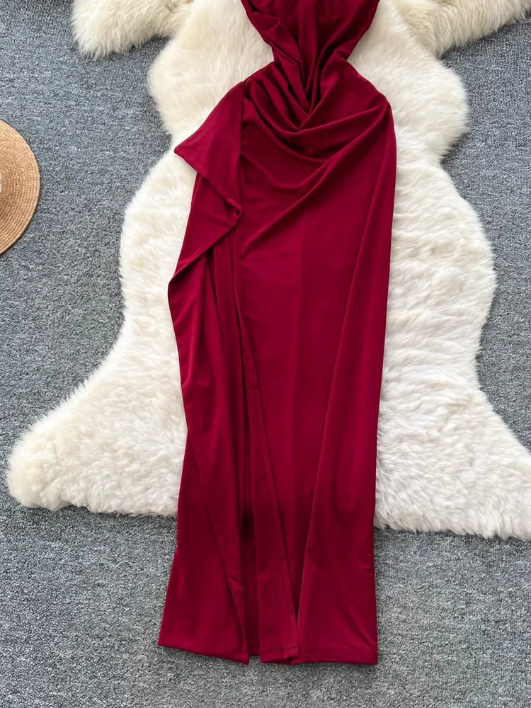 تنورة نسائية صيفية طويلة مثيرة من Dr بخصر عالٍ على شكل حرف a معلقة بحزام جانبي وفتحة جانبية للفتيات الساخنة من ألياف البوليستر No Sve Standa... #3