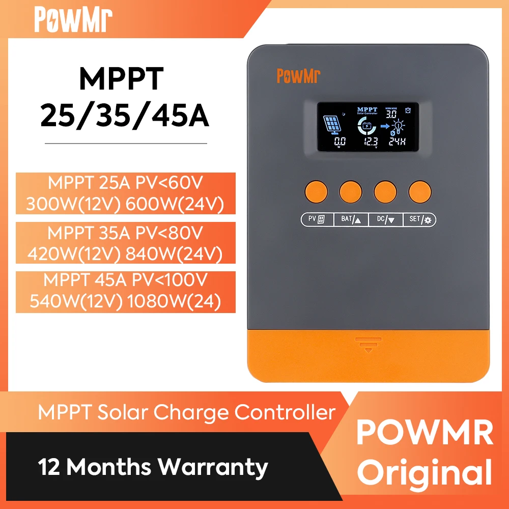 PowMr 12V 24V Battery Regulator MPPT Solar Charge Controller 25A 35A 45A For LiFePO4 Lithium Flooded Sealed Battery