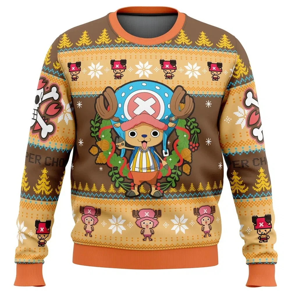 2026 Japanese Anime One Piece 3D Christmas Round Neck Hoodie Men Women Autumn Winter Warm Comfort Ugly Sweater Harajuku Clothing view 2