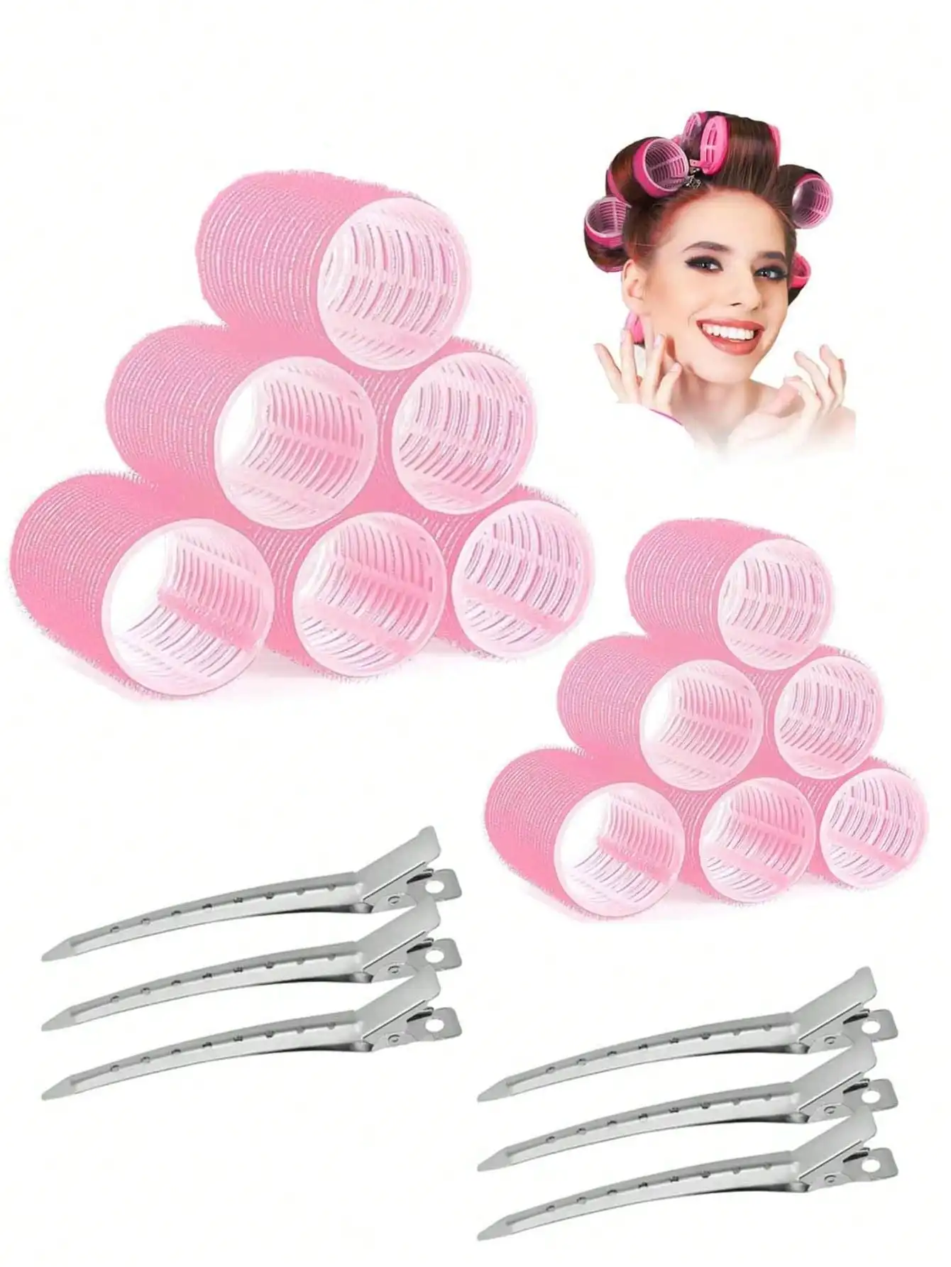 

18pcs/Set Large Size Hair Rollers With Clips, Self-Gripping Curler Suitable For Long/Medium/Short Hair And Bangs, DIY Hair Curling Tool (Includes 12pcs Large Roller Tubes + 6pcs Clips)