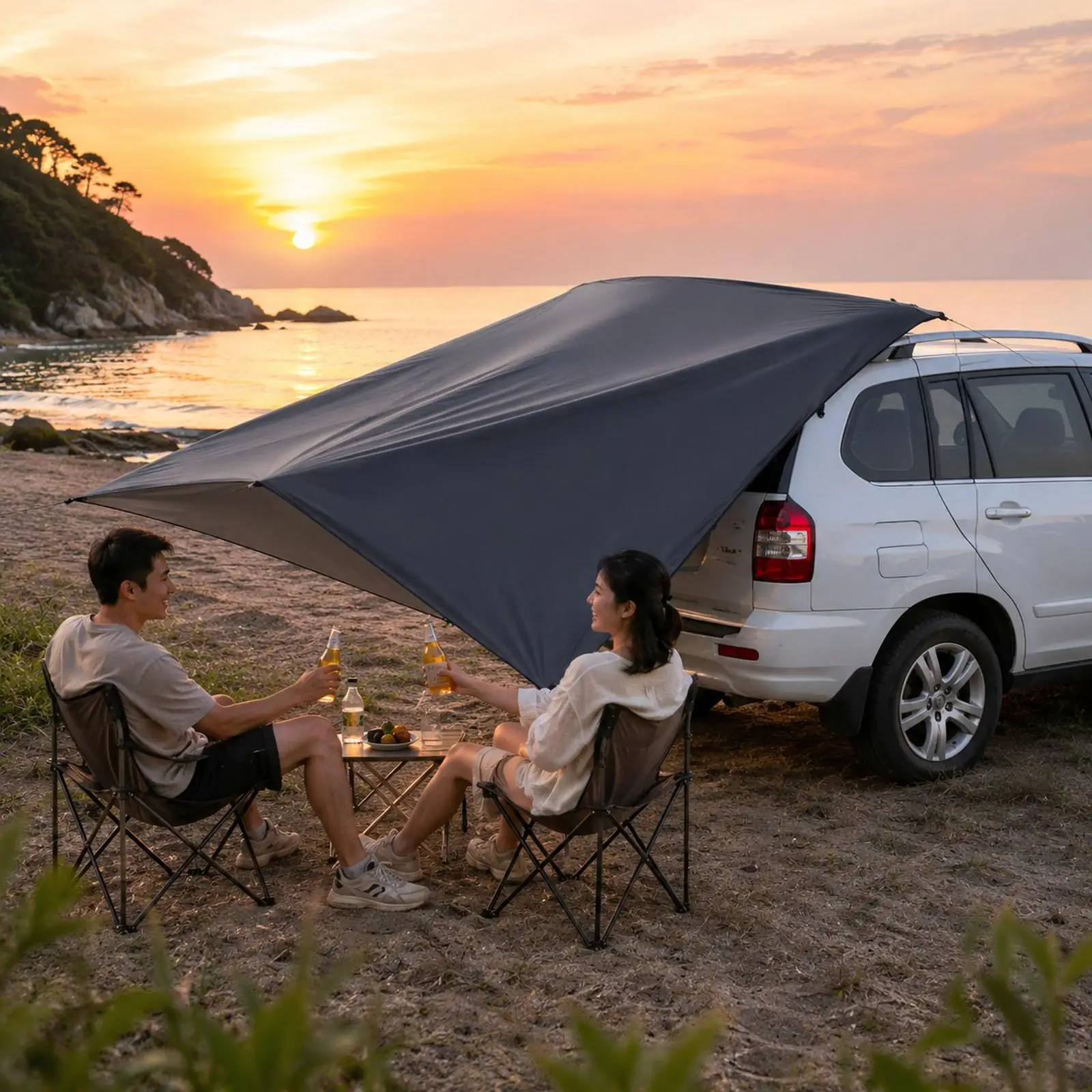 Outdoor Waterproof Car Awning Shade Canopy Tent with Sturdy Structure for SUV Van Truck Camping
