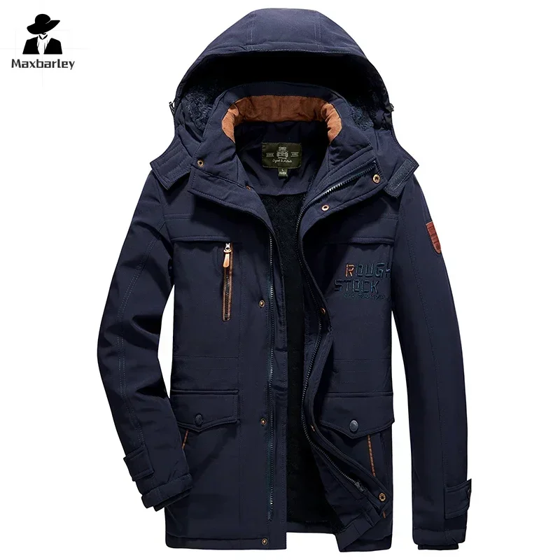 2024 jaqueta de inverno masculina neve grosso velo forrado à prova de vento quente parka casual acampamento caça trabalho à prova de frio casaco de algodão com capuz