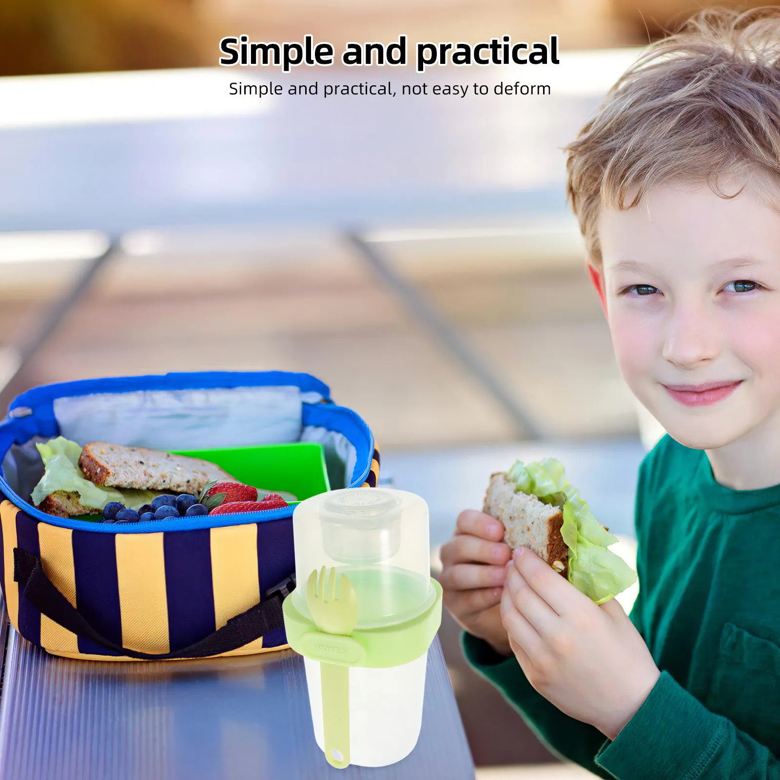 

Kids Portable Double Layer Oatmeal Cup Lid Spoon Reusable Breakfast Container Yogurt Parfait Cereal