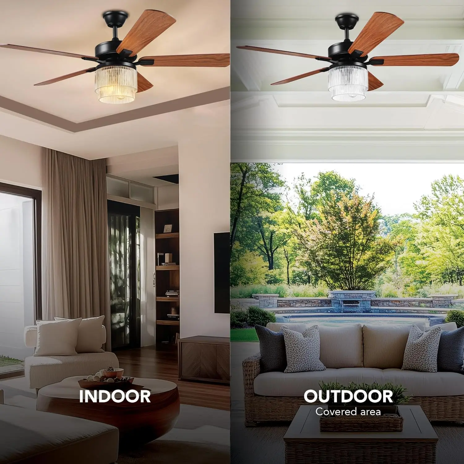 مروحة سقف كهربائية 37000023 مقاس 52 بوصة مع غطاء زجاجي، وجهاز تحكم عن بعد، ومحرك تيار مستمر، 6 سرعات، أسود غير لامع، للبيع #4