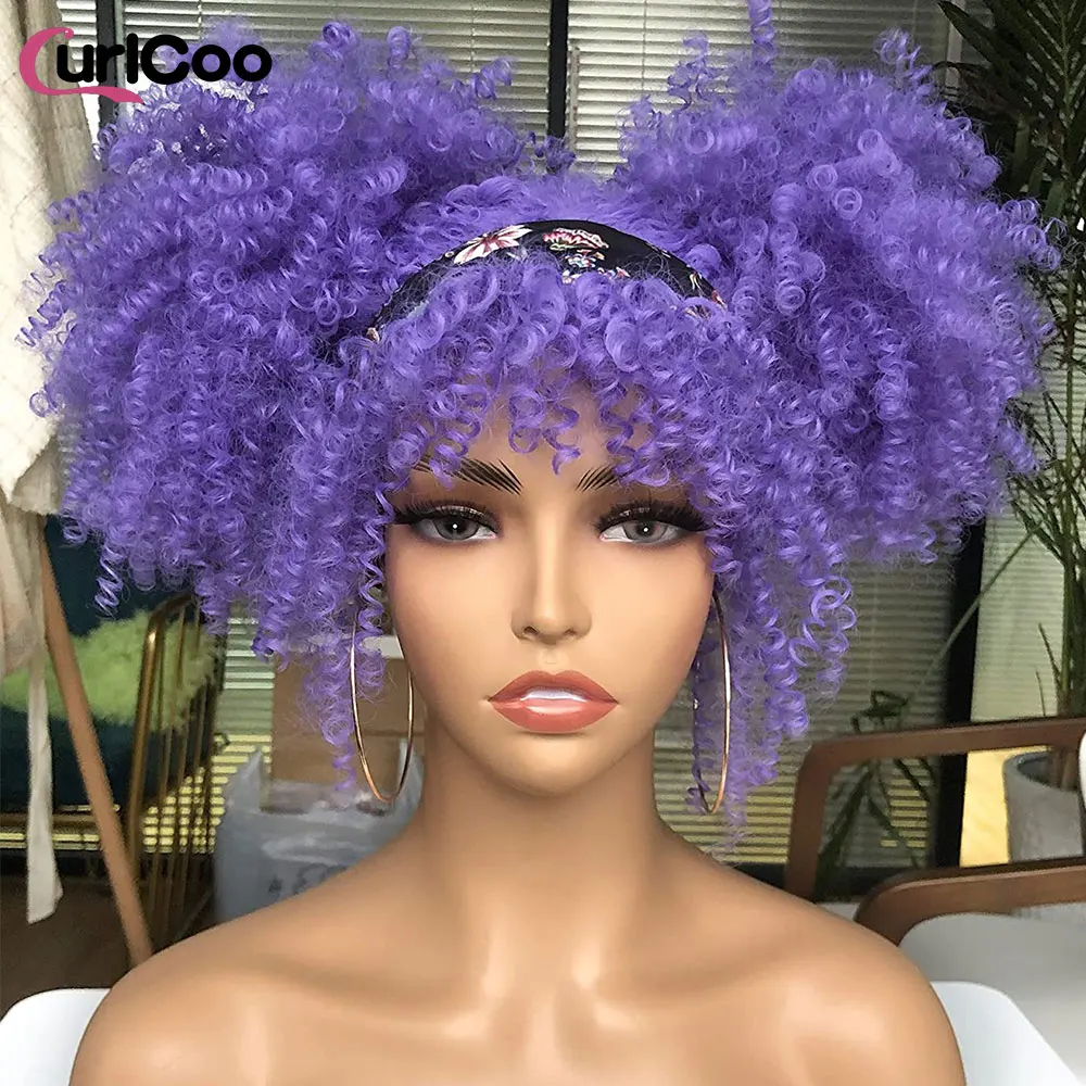 Short Afro Kinky Curly Wigs With Bangs For Black Women Cosplay Blonde Synthetic Natural Wigs African Ombre HighTempera