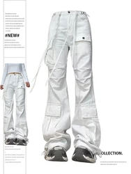Women's Baggy White Cargo Jeans Harajuku Y2k 90s Aesthetic Oversize High Waist Denim Trousers 2000s Jean Pants Vintage Clothes