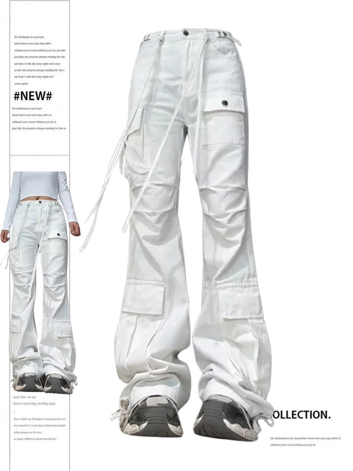 Women's Baggy White Cargo Jeans Harajuku Y2k 90s Aesthetic