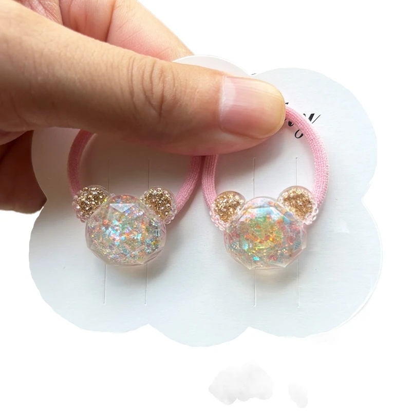 2PCS White Transparent Glitter Bunny Lovely Girls Elastic Hair Bands Hair Accessories Children Hair Ties Baby Headwear