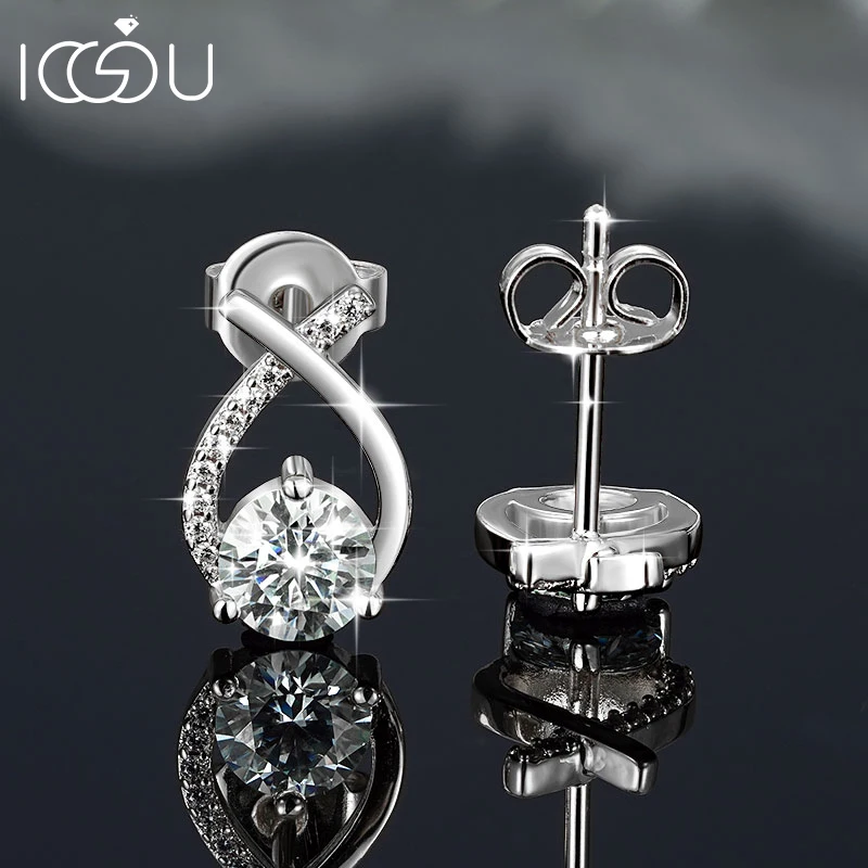 IOGOU 5mm 0.5CT Moissanite Fashion Cross Stud Earrings For Women GRA Certified Imitation Diamond 14k Gold Filled Earring Jewelry