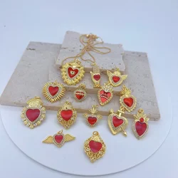 Gothic 3Pcs Jewelry Accessorie for Diy Bracelet Necklace Earrings Jewelry Making Red Heart Pendant Angel Wings Palm Love Parts