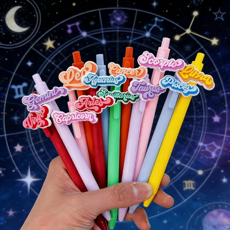 12/24pcs English letter constellation series ballpoint pens, random, press design, student stationery, holiday party gifts