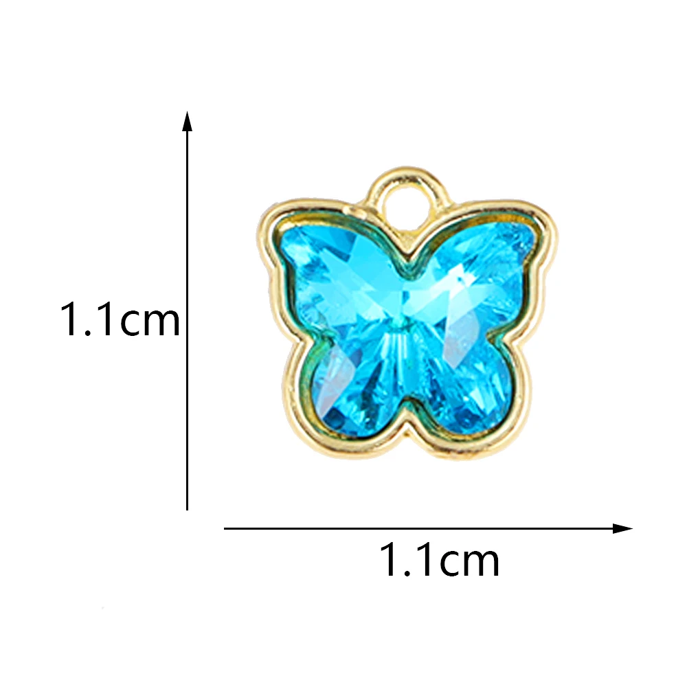 10Pcs/Lot 11*11 Cute Shiny Alloy Butterfly Crystal Charms For Jewelry Making DIY Women Earrings Necklace Accessories Pendants