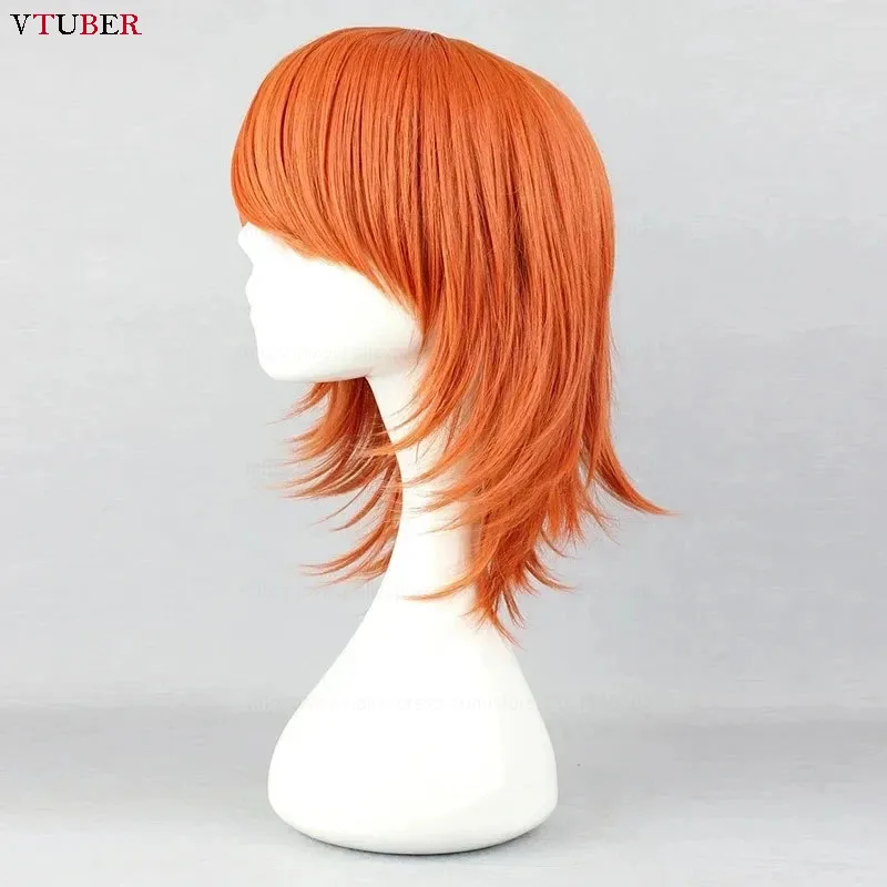 Anime Nami Cosplay Peruca para Mulheres, Resistente ao Calor, Cabelo Sintético, Curto, Laranja, Fofo, Feminino, Meninas, Perucas, Boné, Alta Qualidade