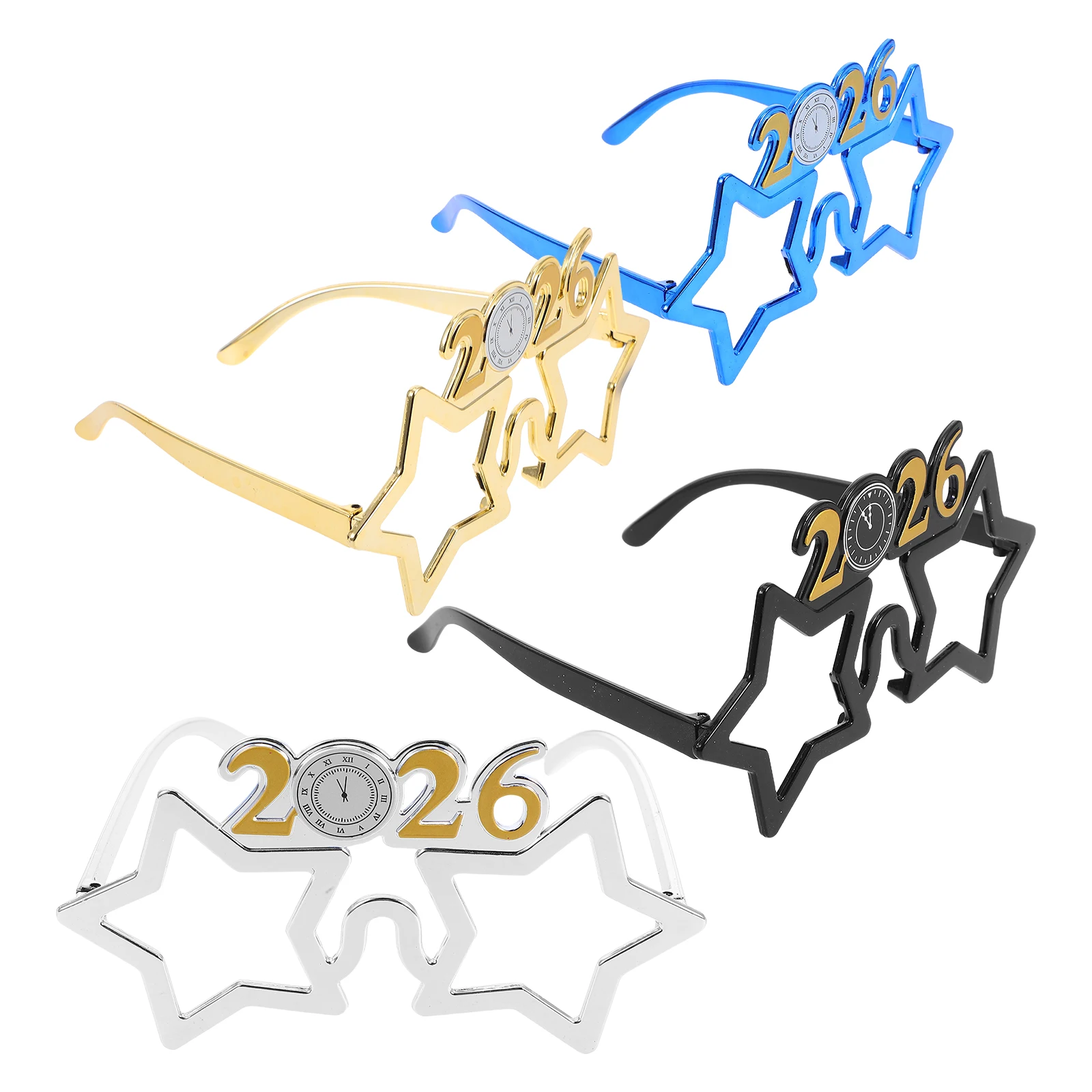 

4 Pcs 2026 Glasses Christmas Decorations Grad Party Happy New Year Photo Props Number