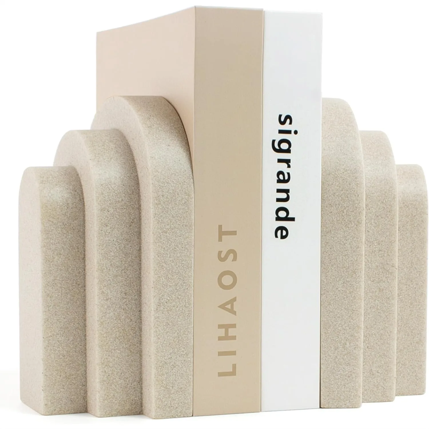 

Heavy Duty Bookends for Shelves, 6.6 LBS Book Ends for Heavy Books, Decorative Modern Bookends with Faux Sandstone Look, Layered